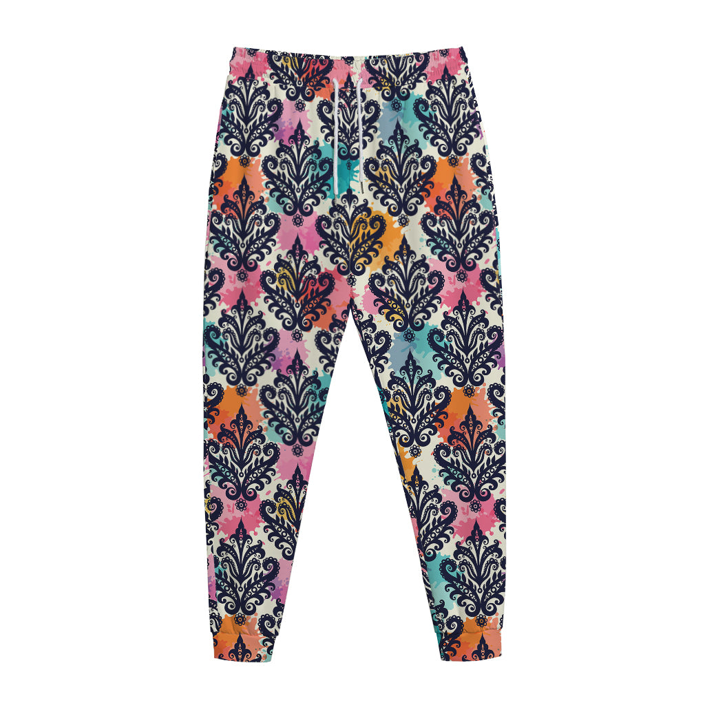 Colorful Damask Pattern Print Jogger Pants