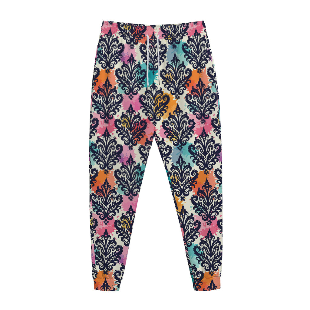Colorful Damask Pattern Print Jogger Pants