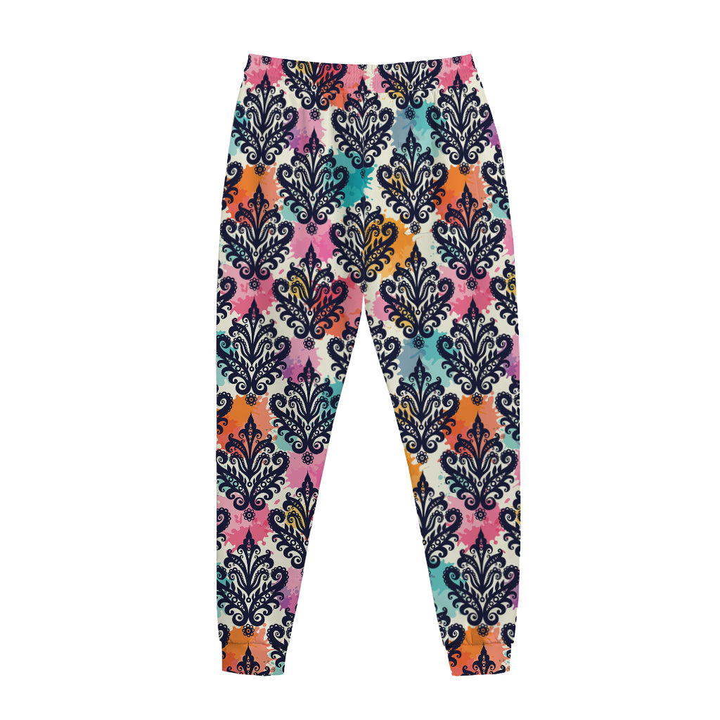 Colorful Damask Pattern Print Jogger Pants