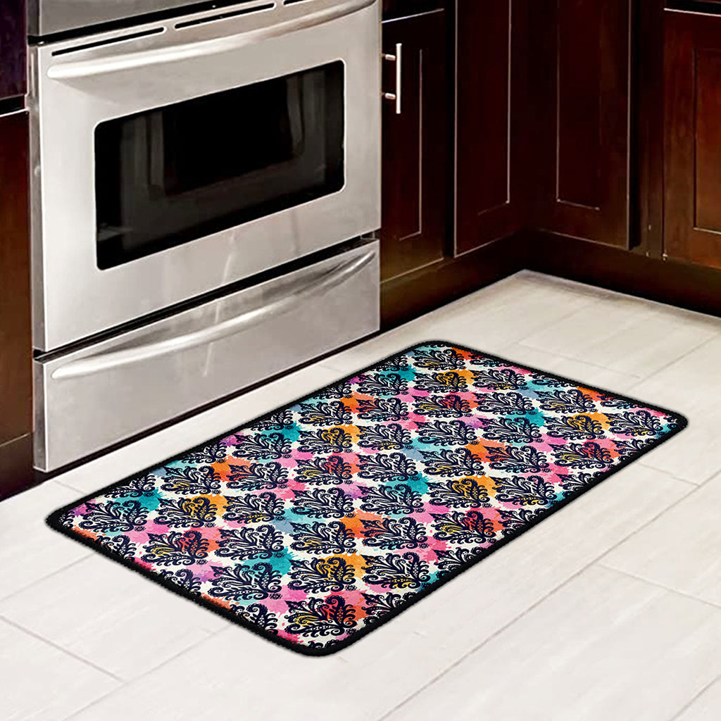 Colorful Damask Pattern Print Kitchen Mat