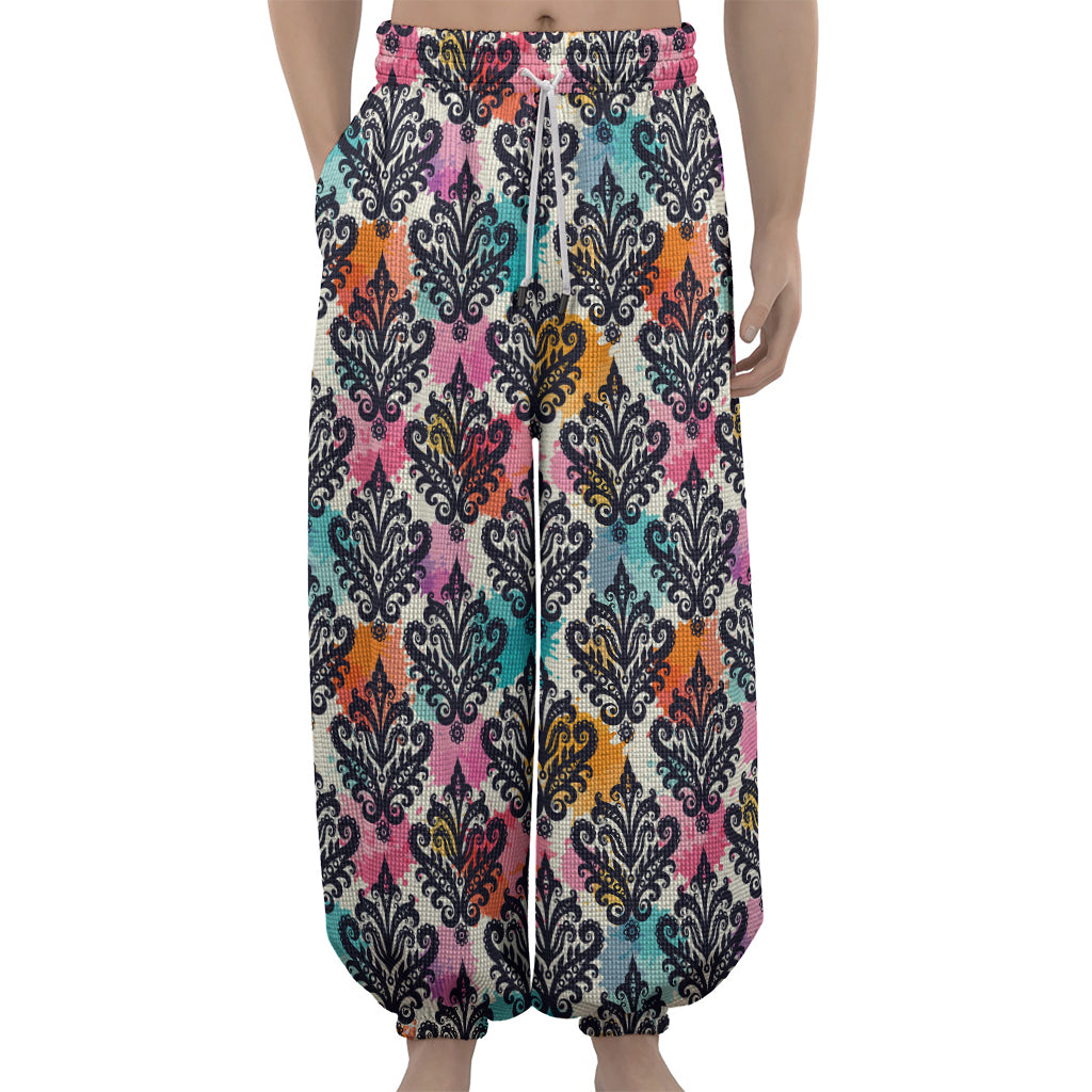 Colorful Damask Pattern Print Lantern Pants