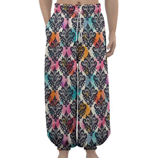 Colorful Damask Pattern Print Lantern Pants