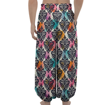 Colorful Damask Pattern Print Lantern Pants