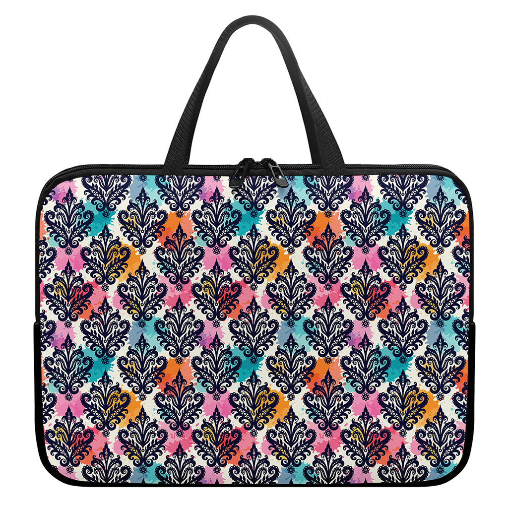 Colorful Damask Pattern Print Laptop Sleeve With Handle