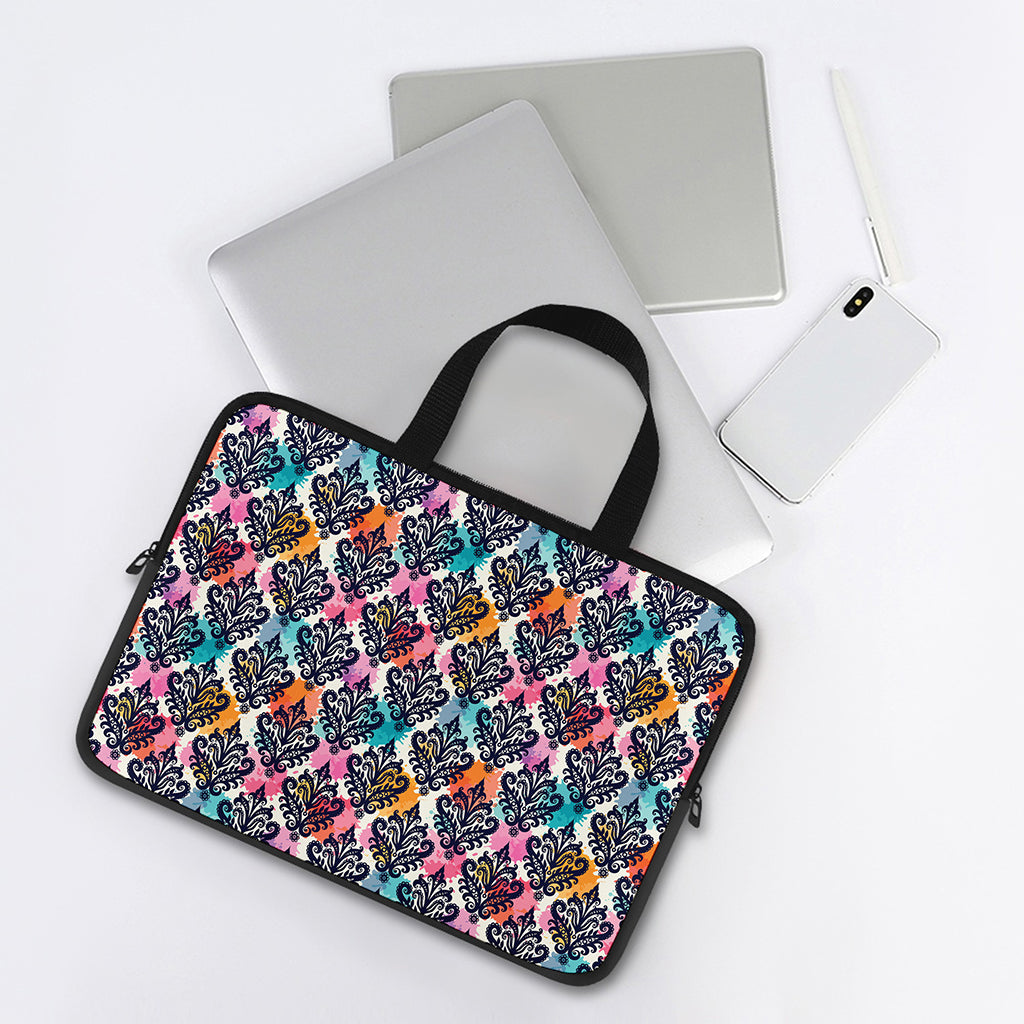 Colorful Damask Pattern Print Laptop Sleeve With Handle
