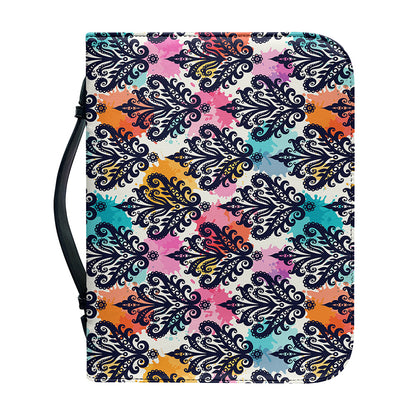Colorful Damask Pattern Print Leather Bible Cover