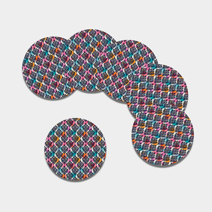Colorful Damask Pattern Print Leather Coaster Set