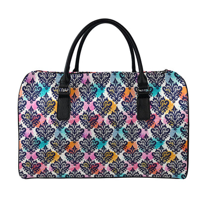 Colorful Damask Pattern Print Leather Duffle Bag