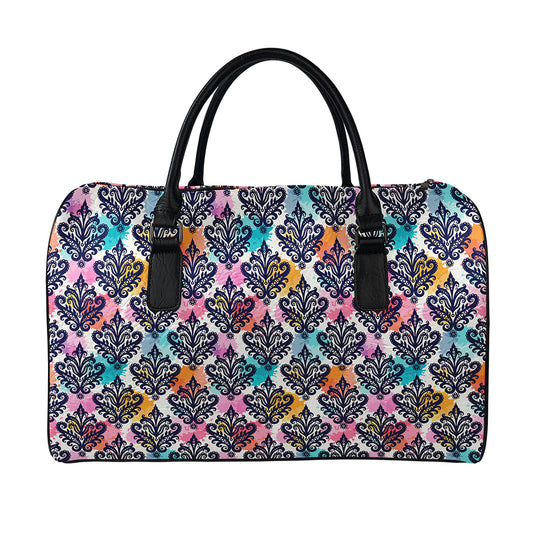 Colorful Damask Pattern Print Leather Duffle Bag