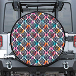 Colorful Damask Pattern Print Leather Spare Tire Cover