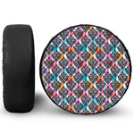 Colorful Damask Pattern Print Leather Spare Tire Cover
