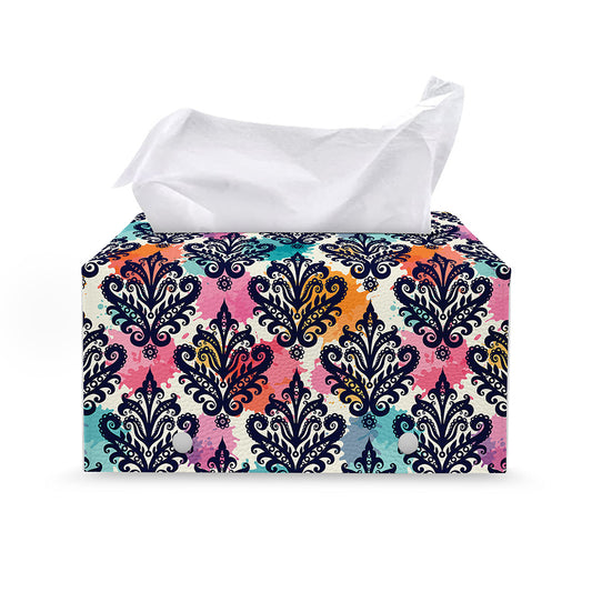 Colorful Damask Pattern Print Leather Tissue Box Cover