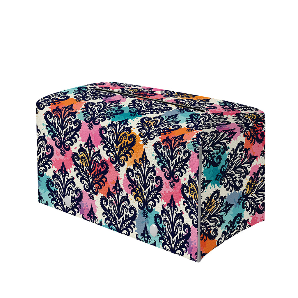 Colorful Damask Pattern Print Leather Tissue Box Cover
