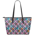 Colorful Damask Pattern Print Leather Tote Bag With Zipper
