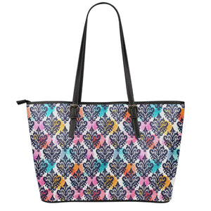 Colorful Damask Pattern Print Leather Tote Bag