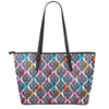 Colorful Damask Pattern Print Leather Tote Bag