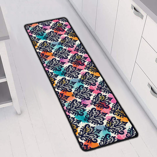 Colorful Damask Pattern Print Long Kitchen Mat