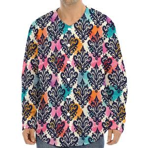 Colorful Damask Pattern Print Long Sleeve Baseball Jersey