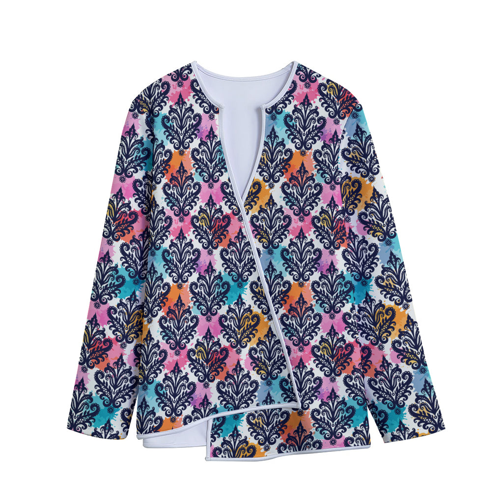 Colorful Damask Pattern Print Long Sleeve Short Coat