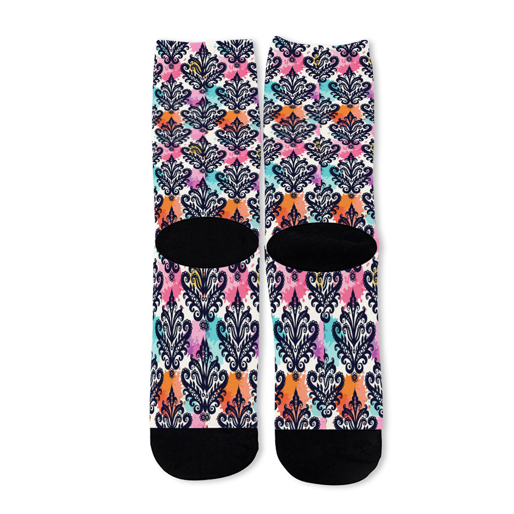 Colorful Damask Pattern Print Long Socks