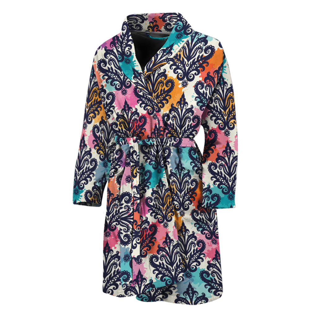 Colorful Damask Pattern Print Men's Bathrobe