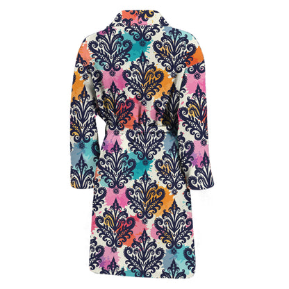 Colorful Damask Pattern Print Men's Bathrobe