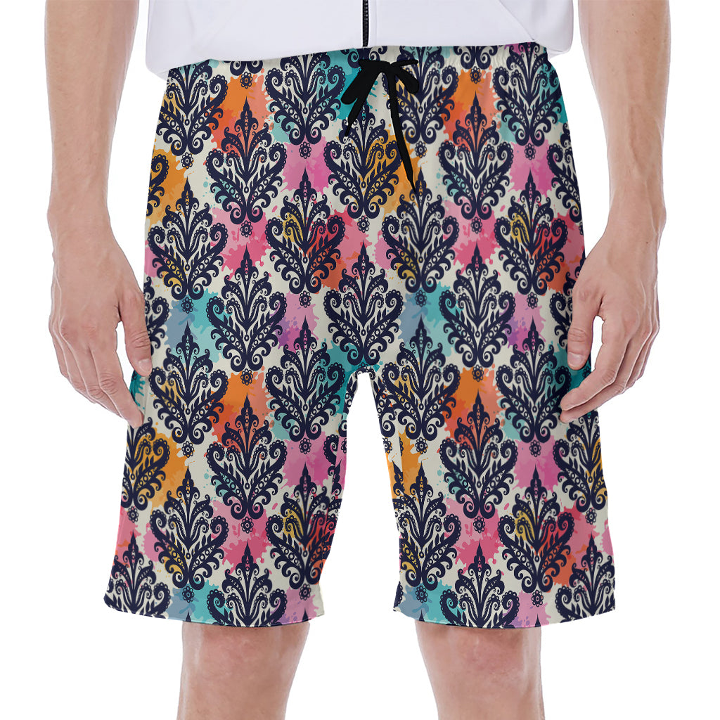 Colorful Damask Pattern Print Men's Beach Shorts