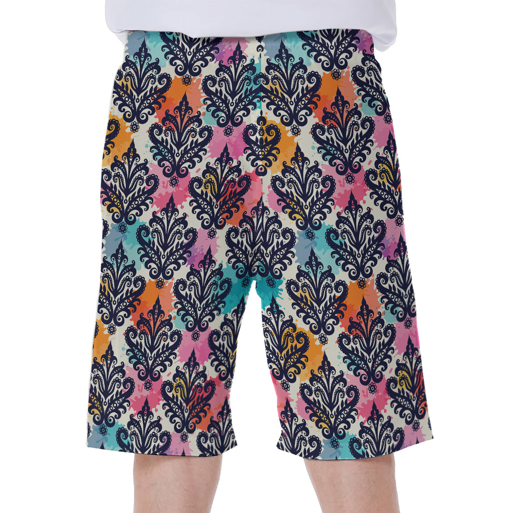 Colorful Damask Pattern Print Men's Beach Shorts