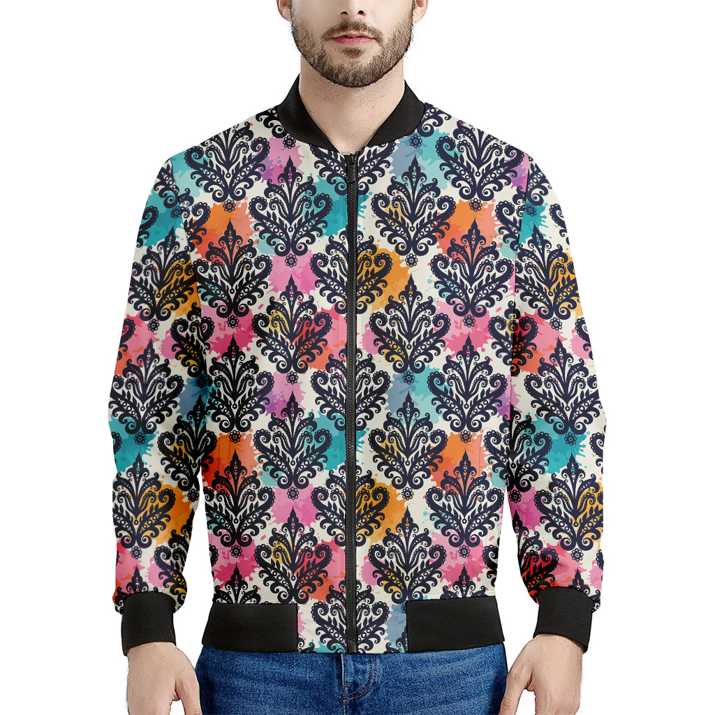 Colorful Damask Pattern Print Men's Bomber Jacket