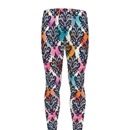 Colorful Damask Pattern Print Men's leggings