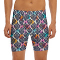 Colorful Damask Pattern Print Men's Long Boxer Briefs