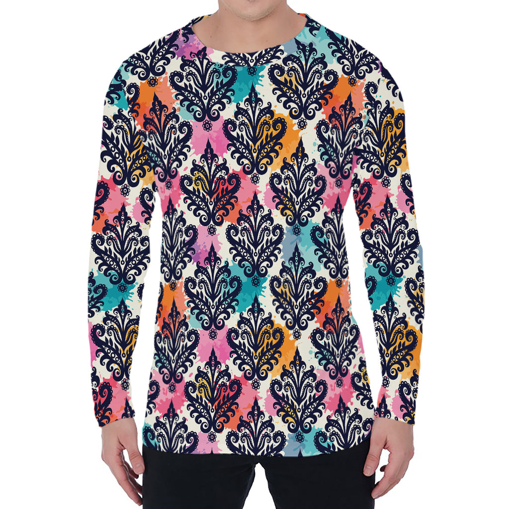 Colorful Damask Pattern Print Men's Long Sleeve T-Shirt