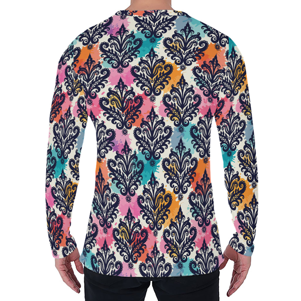 Colorful Damask Pattern Print Men's Long Sleeve T-Shirt