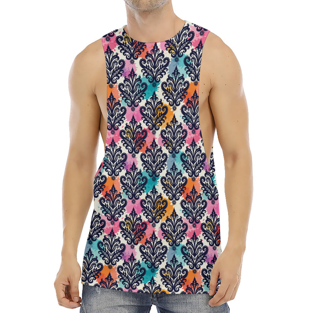 Colorful Damask Pattern Print Men's Muscle Tank Top
