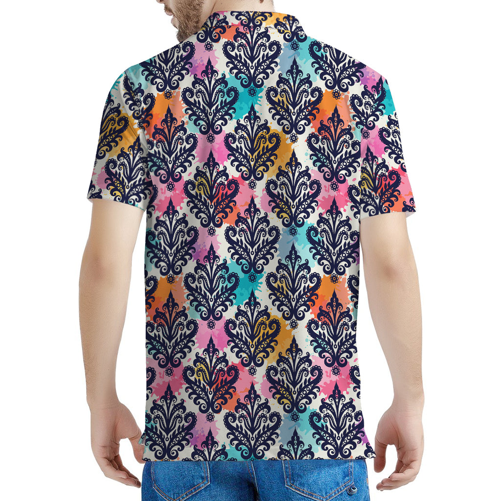 Colorful Damask Pattern Print Men's Polo Shirt