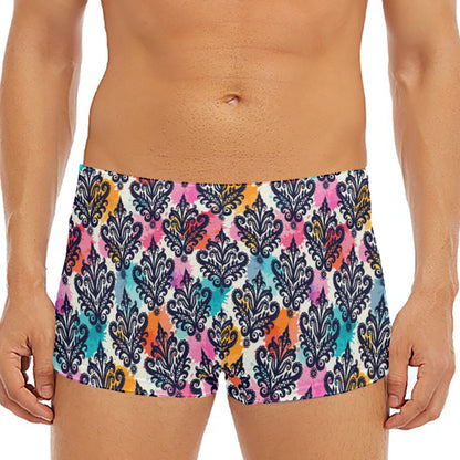 Colorful Damask Pattern Print Men's Short Boxer Briefs