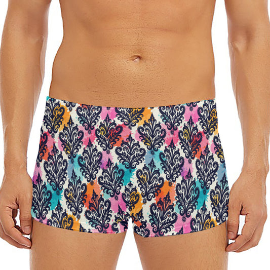 Colorful Damask Pattern Print Men's Short Boxer Briefs