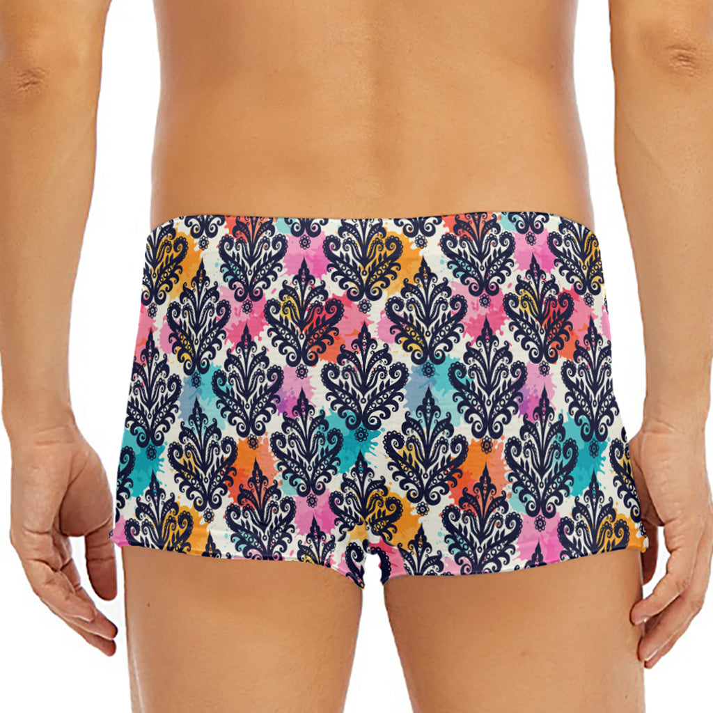 Colorful Damask Pattern Print Men's Short Boxer Briefs