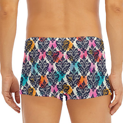 Colorful Damask Pattern Print Men's Short Boxer Briefs
