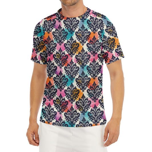 Colorful Damask Pattern Print Men's Short Sleeve Rash Guard