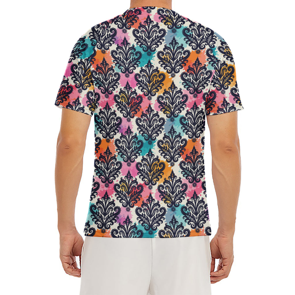 Colorful Damask Pattern Print Men's Short Sleeve Rash Guard