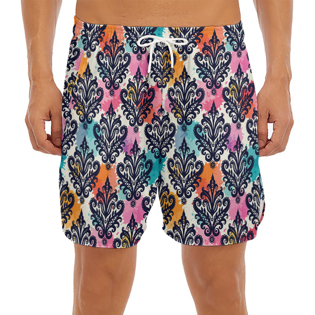 Colorful Damask Pattern Print Men's Split Running Shorts