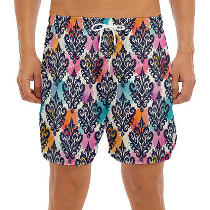 Colorful Damask Pattern Print Men's Split Running Shorts