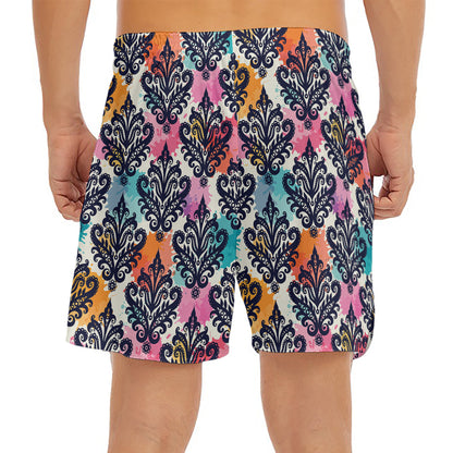 Colorful Damask Pattern Print Men's Split Running Shorts