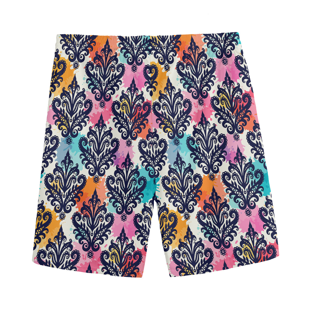 Colorful Damask Pattern Print Men's Sports Shorts