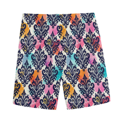 Colorful Damask Pattern Print Men's Sports Shorts