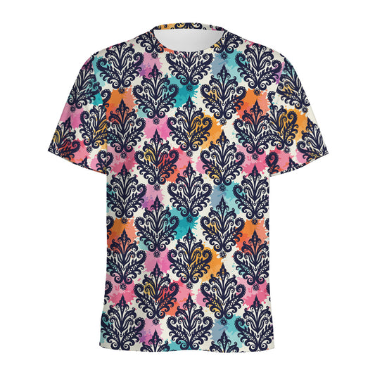 Colorful Damask Pattern Print Men's Sports T-Shirt