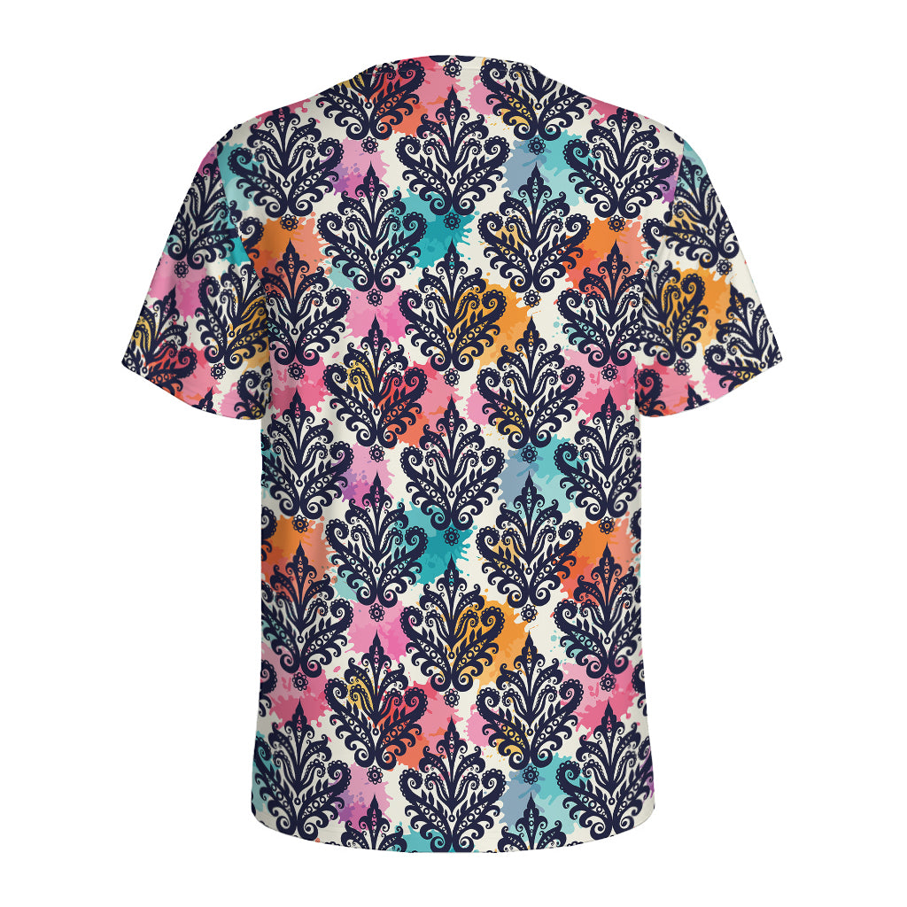 Colorful Damask Pattern Print Men's Sports T-Shirt