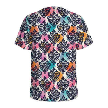 Colorful Damask Pattern Print Men's Sports T-Shirt