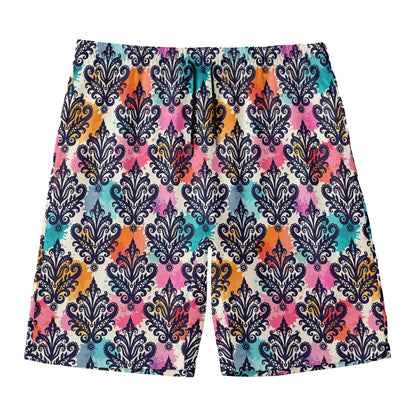 Colorful Damask Pattern Print Men's Swim Trunks